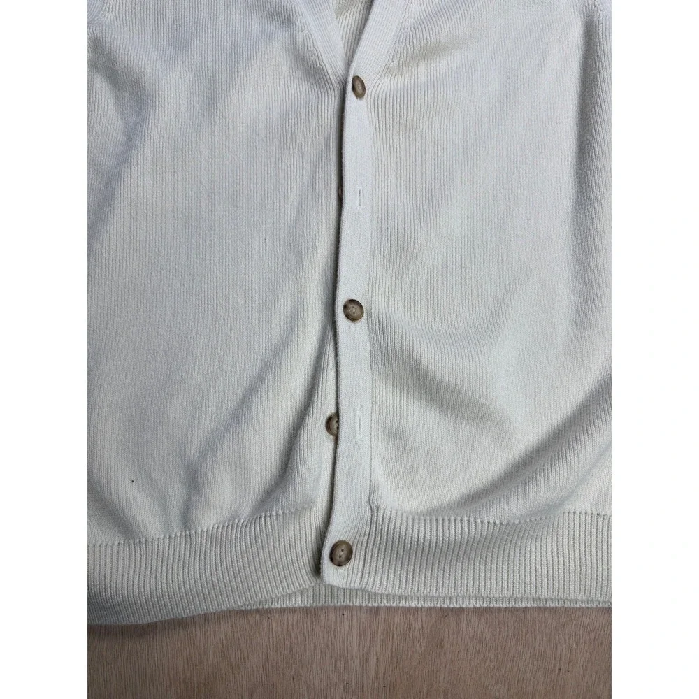 Eddie Bauer Mens Cotton VNeck Button Up Sleeveless Sweater Vest Cream Y2K Size L